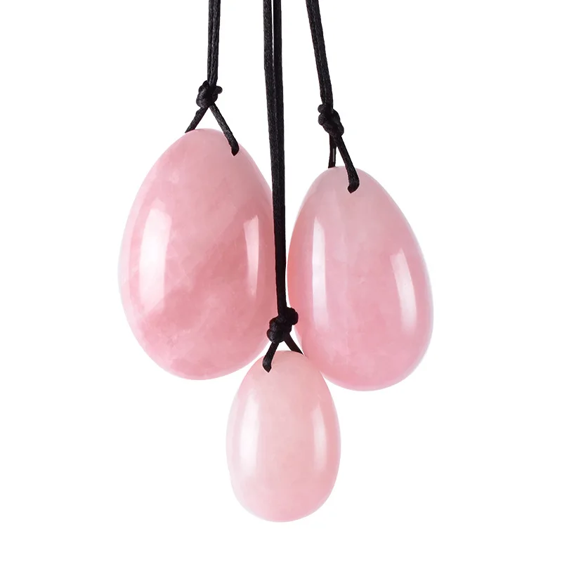 GIA Certified Rose Quartz Yoni Eggs Natural Jade Rose Quartz Yoni Egg for Women Pelvic Muscle Training 3 Sizes in a Set