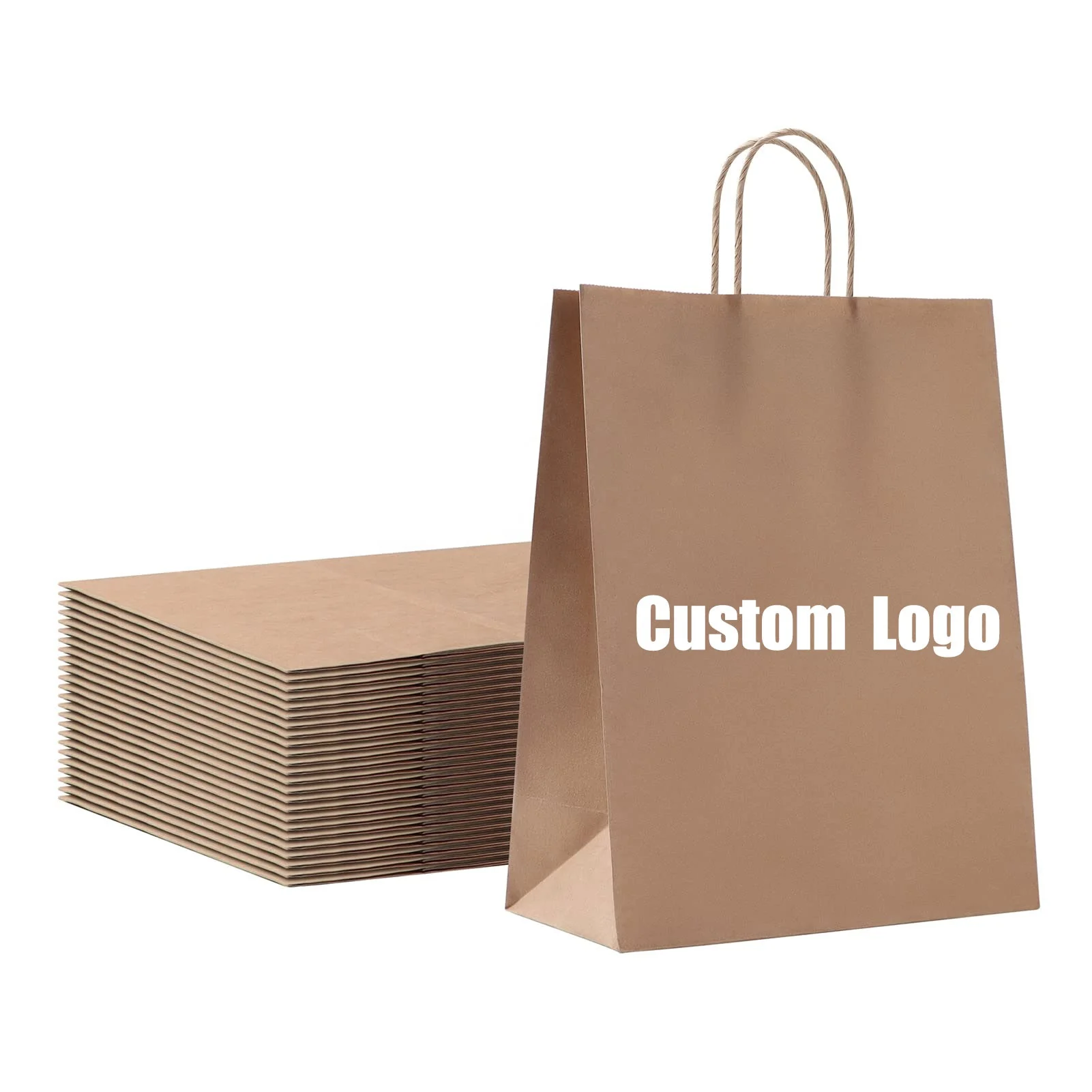 2023 Wholesale Custom Logo Kraft Bags Reusable Heavy Duty Packaging Handles High Quality Brown Paper Tote Bag For Shopping