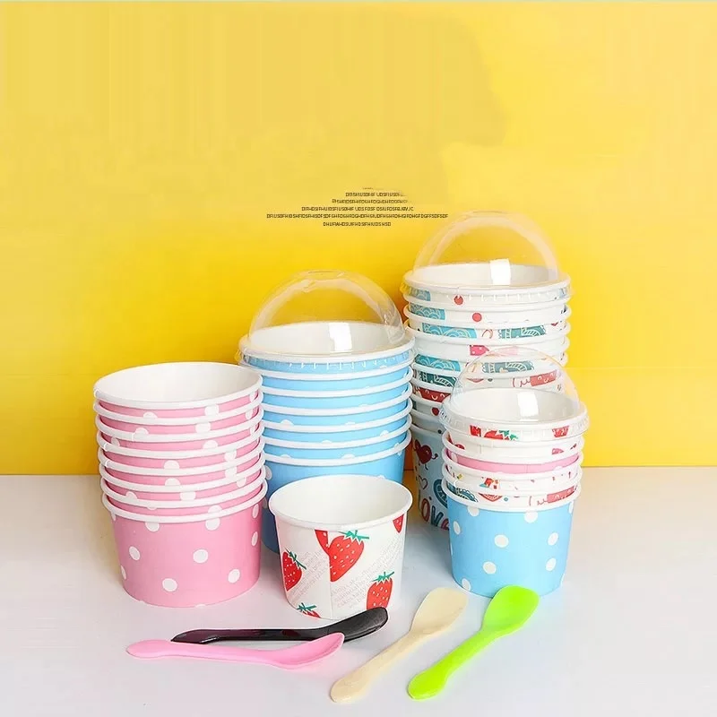 Custom Design Paper Polka Dot Ice Cream Cups 12 OZ Disposable Paper Cup