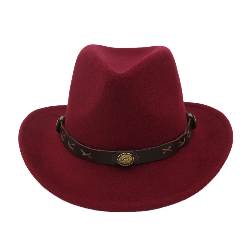 Wool Rolled Western Gentleman Caps Metal Men Pirate Belt Cowboy Hats Winter Brown Ethnic Style Jazz Cap for Women