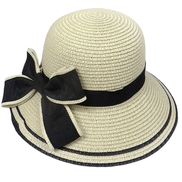 Wide brim lace up butterfly outdoor beach straw panama women sombrero straw hat