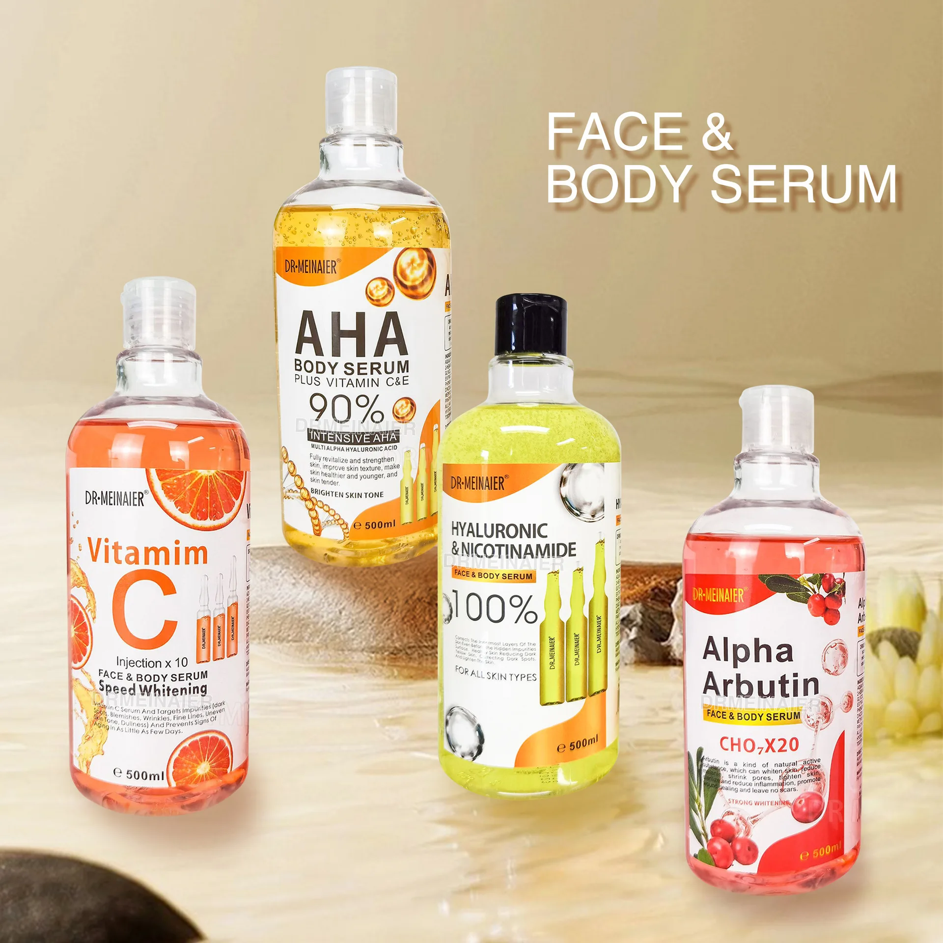 Private Label 500ml Niacinamide Hydrating Vitamin C Face Serum AHA Whitening Body Serum