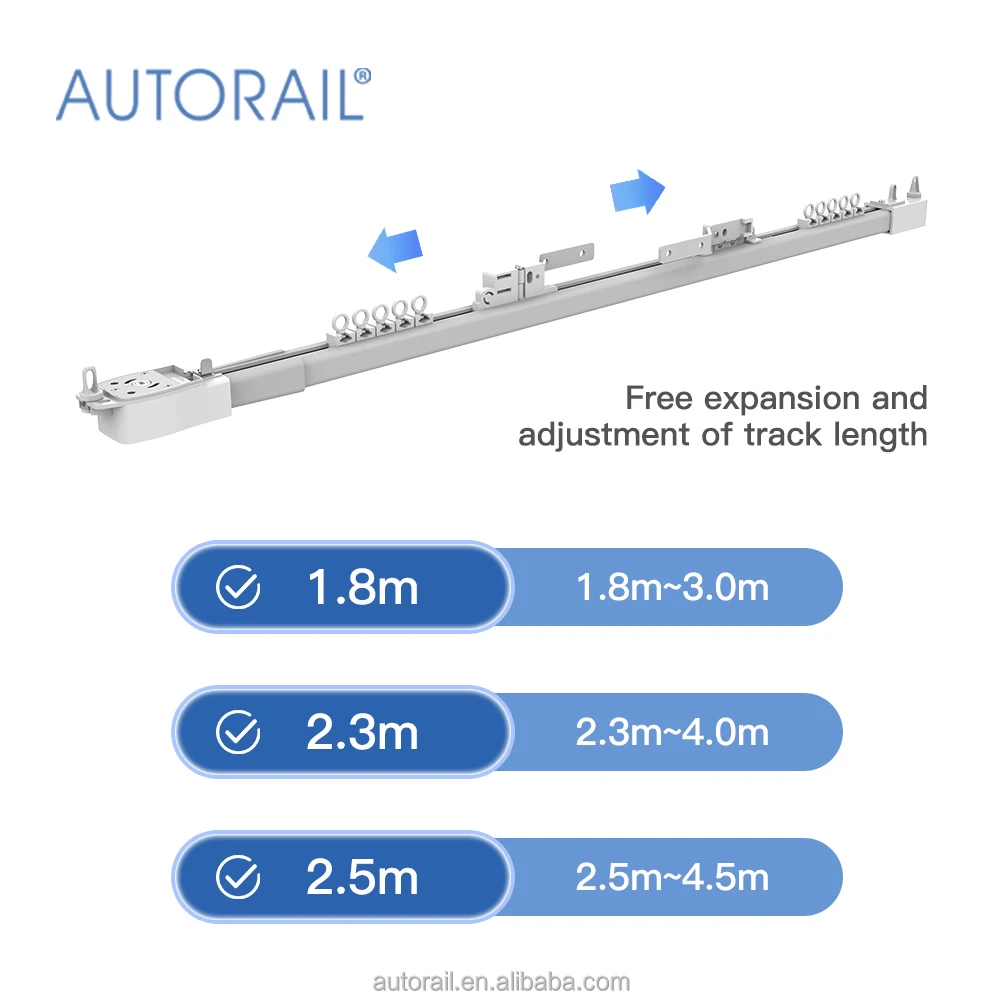 Smart electric extendable silent curtain rail motorized telescopic curtain track with curtain motor