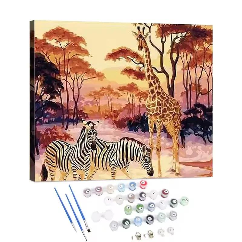 Custom zebra giraffe oil painting by numbers on canvas wall art diy painting for adults and kids
