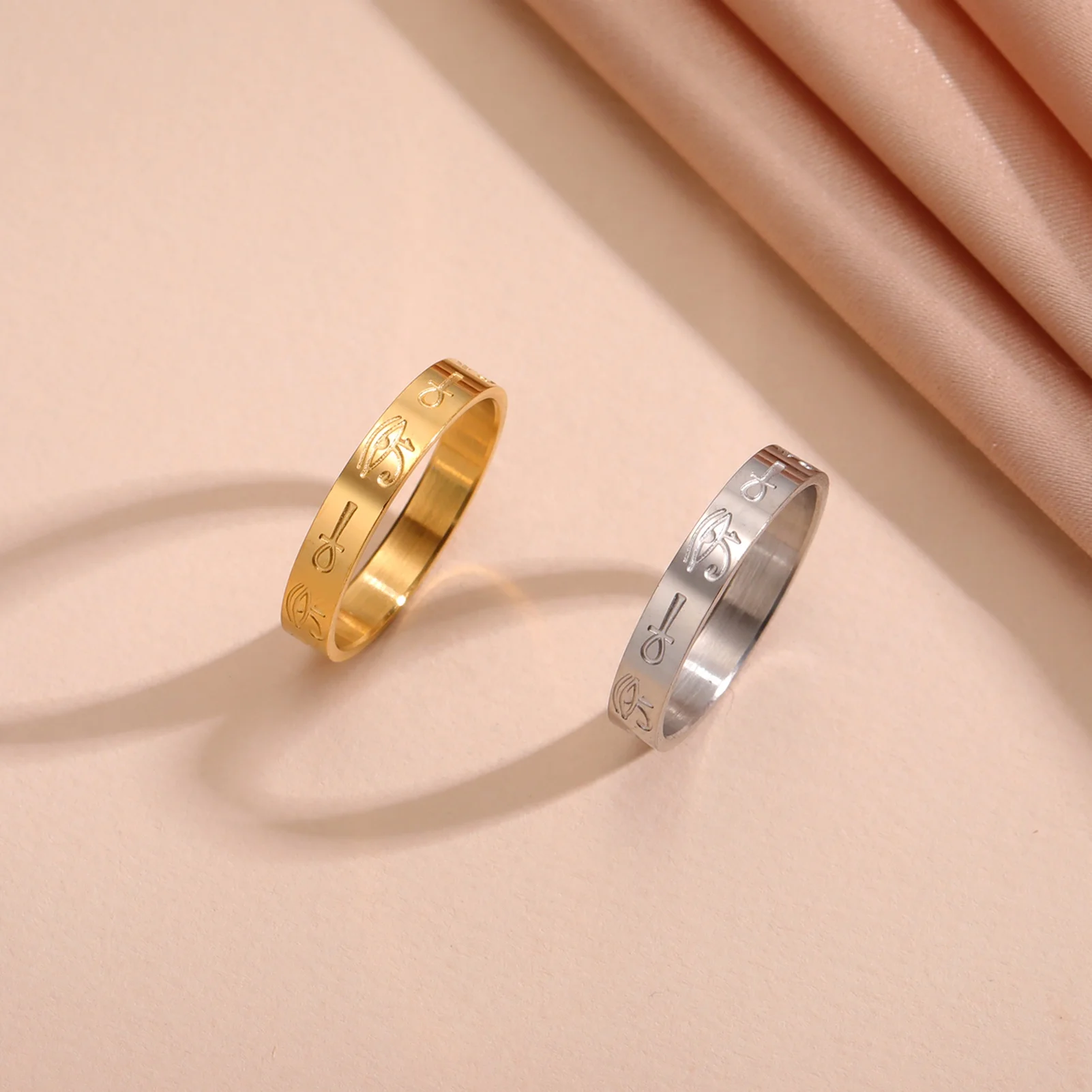 Ancient Egyptian Eye of Horus Rings Stainless Steel Ankh Cross Finger Rings for Women Men Classic Punk Amulet Jewelry