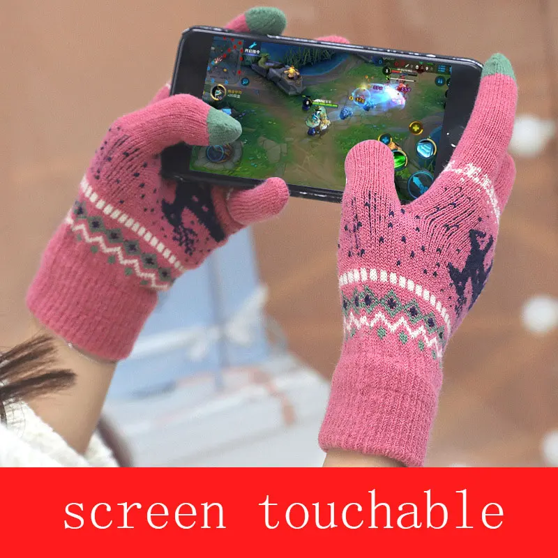 
Christmas Women Screen Touchable Warm Wool Winter Thick Soft gloves 