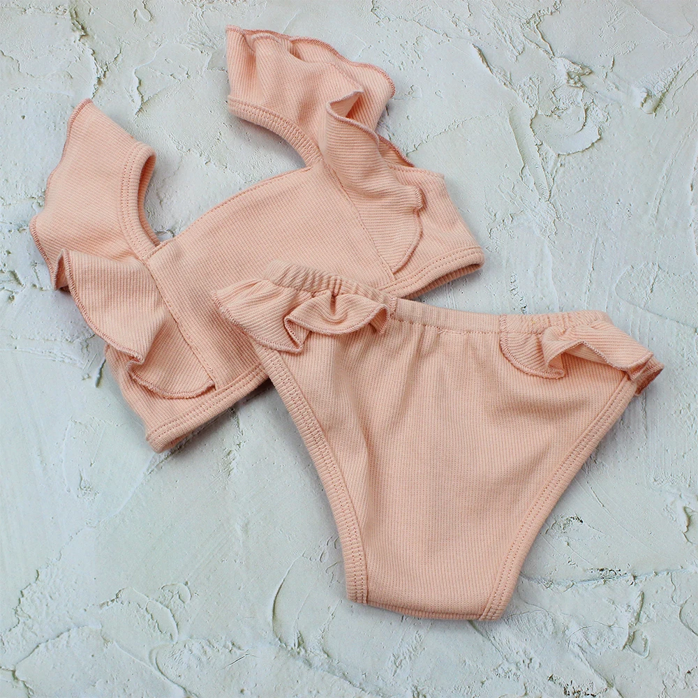 2022 Wholesale Swimwear Mini Soild  Flutter Tiny Bloomer two piece set Baby Girls Swimsuit Bikini