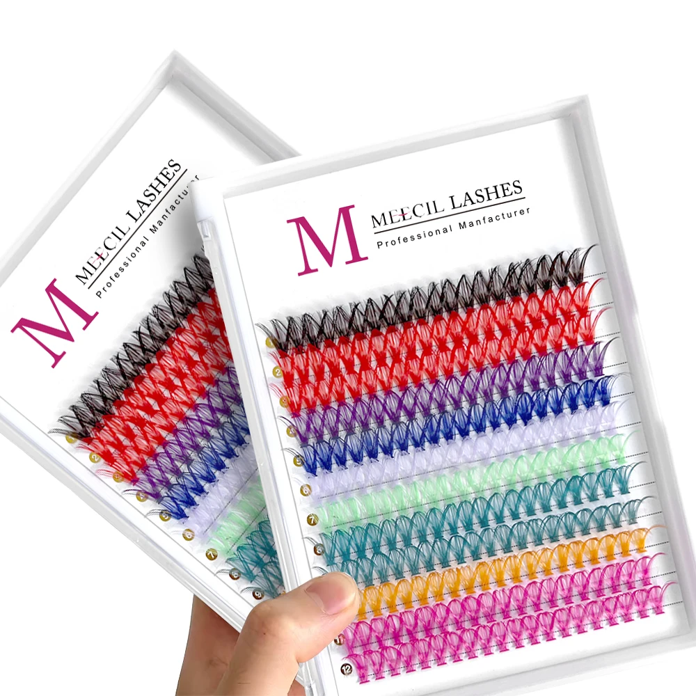 Wholesale Eyelash Cluster Faux Mink Eyelashes with Glitter Fluffy Luxury Colored Mink Lashes