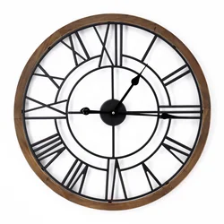 24 inch Large Roman Numeral Heavy Vintage Wood Frame Metal Wall Clocks for Living Room Decor Large Decorative Clock Oversized