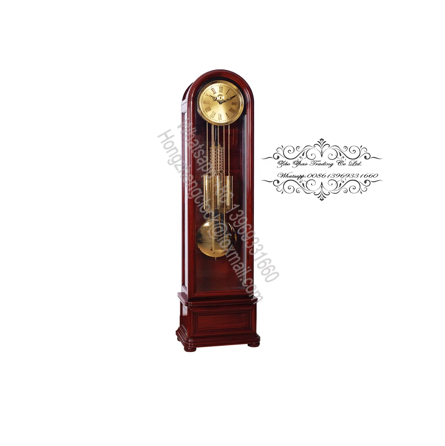 Grandfather Floor Clock installs Hermle Triple chimes movement finished in Cherry or Walnut on select Hardwoods materials