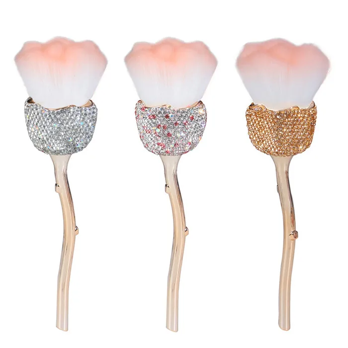 Luxury Rose Shaped Diamond Portable Loose Powder Makeup Cosmetic Tools Soft Hair Blusher Beauty Eyebrow Brushes