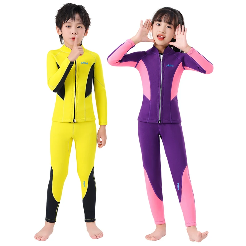 Colorful 2.5mm Neoprene Kids Two-Piece front Zip Wetsuit Beach Diving Neoprene  Wetsuit For Kids Children