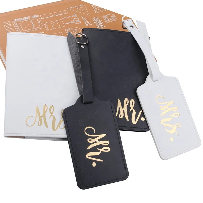 Mr and Mrs Wedding Luggage Tag PU Leather Passport Holders and Luggage Tag Set
