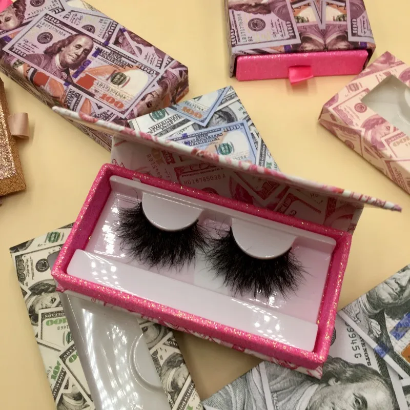 Drop Shipping Available Money Lashes Box Magnetic Soft Paper Box Pink and Black Pull and Push Eyelash Box