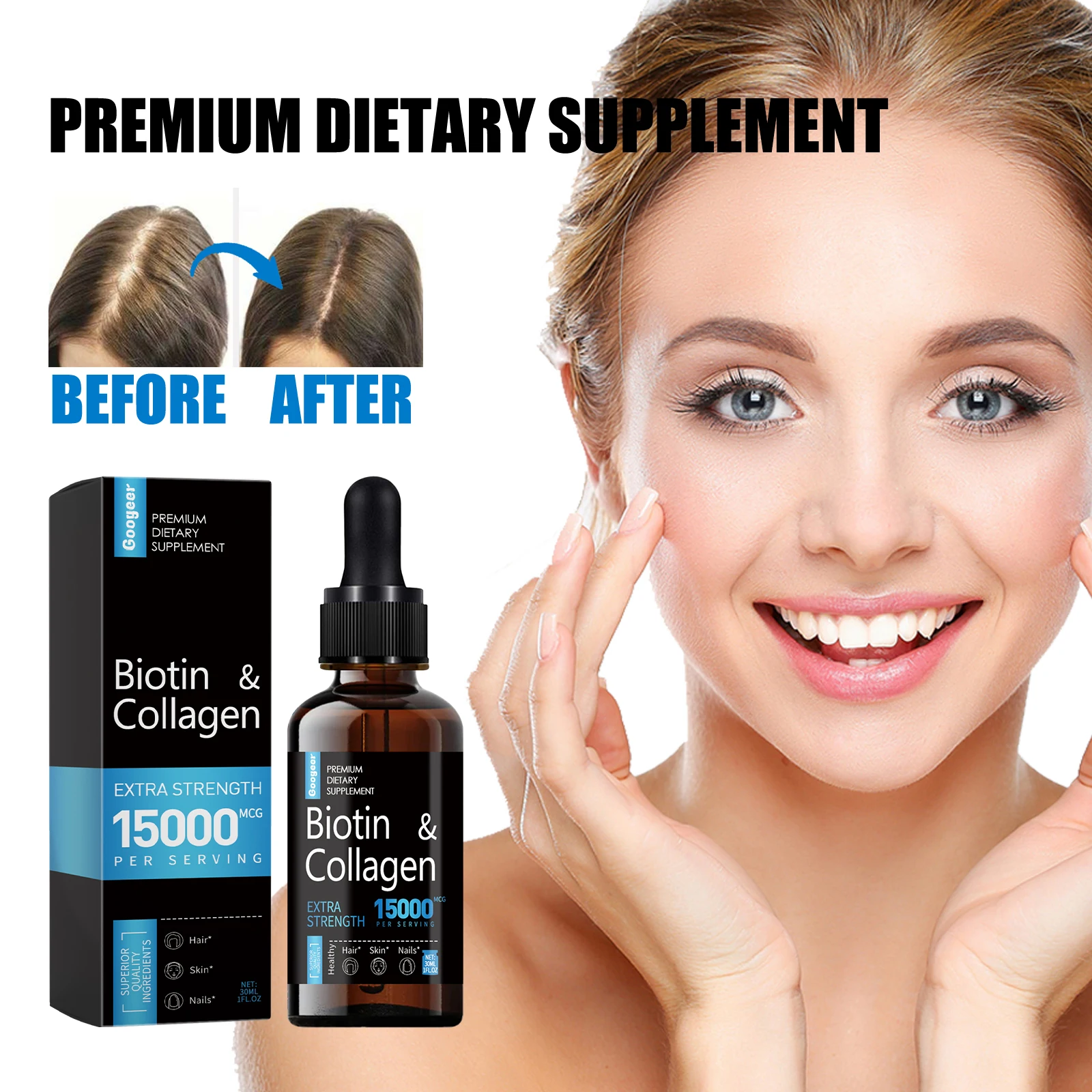New Arrival Premium Biotin Dietary Supplement Drops Liquid Drops Supports Healthy Hair Skin and Nails for Men & Women 1Oz