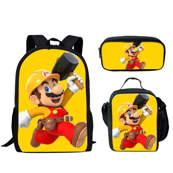 Large School Bags Set Boys Children Backpack Kids Anime Super Mario Bros Printed Primary Mochila School Bagpack
