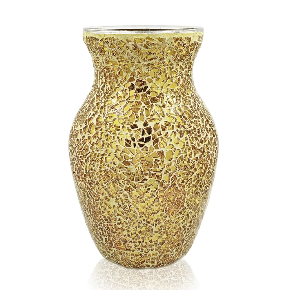 Glass Vases Manufactures Wholesale Home Table Decorative Flower Vases Modern Golden Crack Glass Flower Vase
