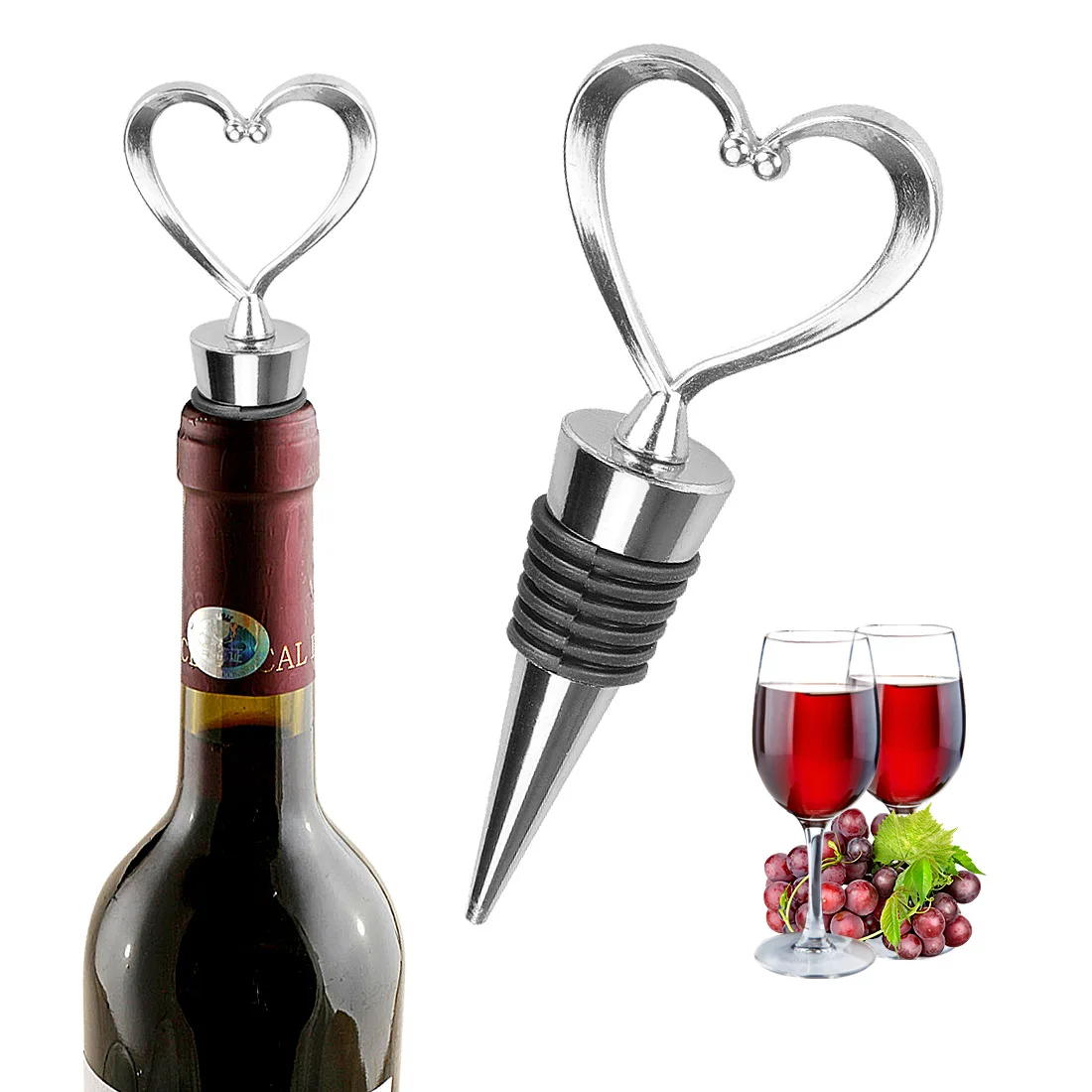 Standard reasonable price wine stoppers for Christmas Gift  Champagne Wine Bottle Stopper Metal Heart Shaped Wine Stopper