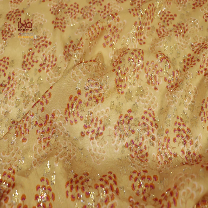 Eco-friendly Luxury Yellow Star Digital Fabric Printing Cotton Silk