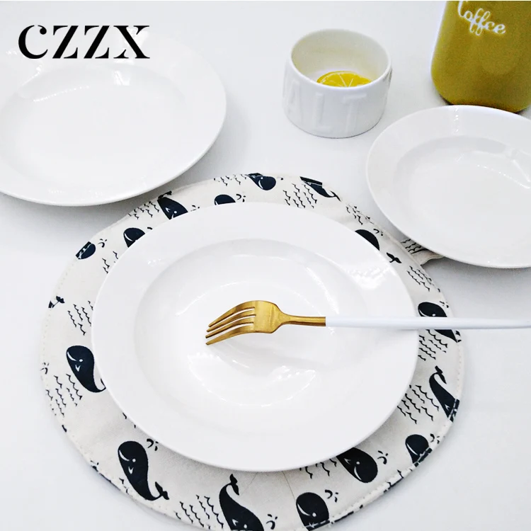 Custom Printed Logo Popular White Ceramic Diet Pasta Deep Soup Plate For Restaurant