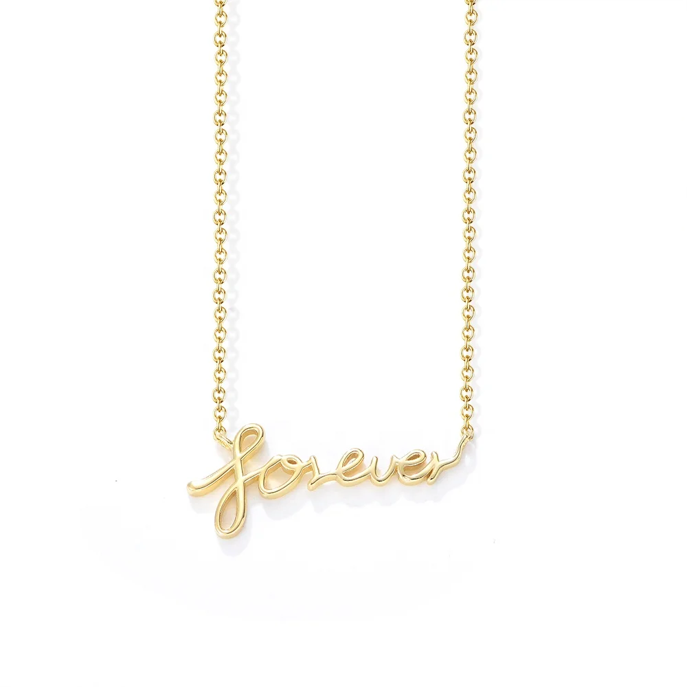 Fashion jewelry woman gold plated love forever letter pendant silver necklace for wedding