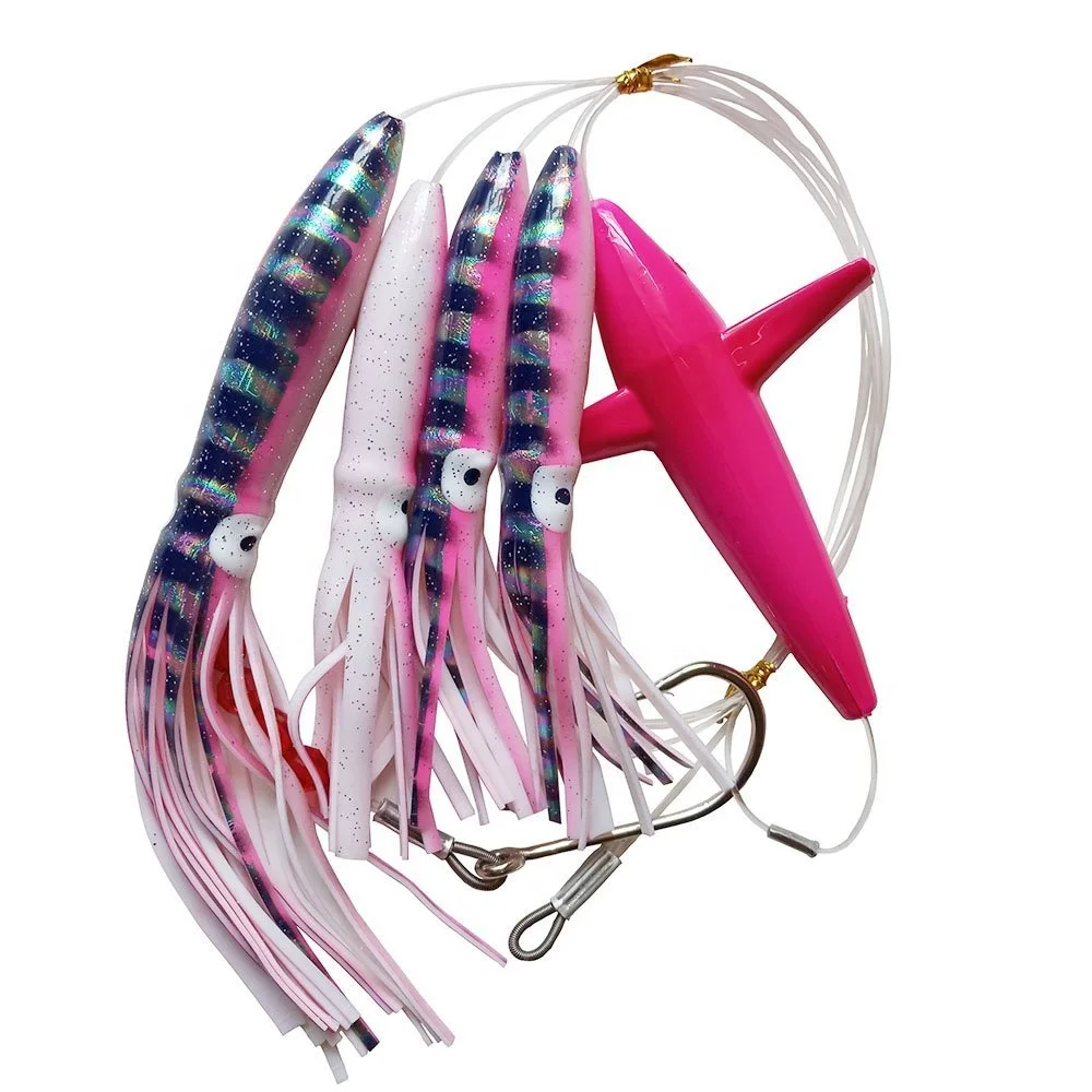 OEM squids sea bird teaser sets trolling fishing lure fishing tackle tuna marline Daisy Chain Rig hook bulb squid skirt factory
