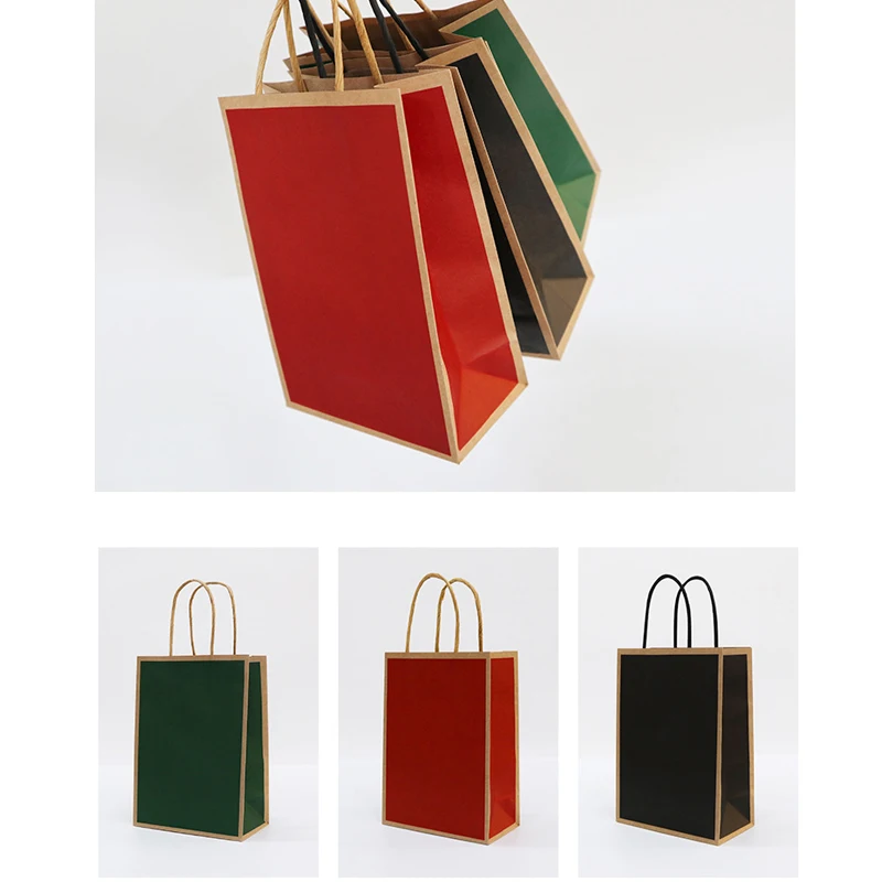 Personalized Brown Kraft Paper Craft Carry Bag Handmade Restaurant Logo Branded Bags With Twist Handles