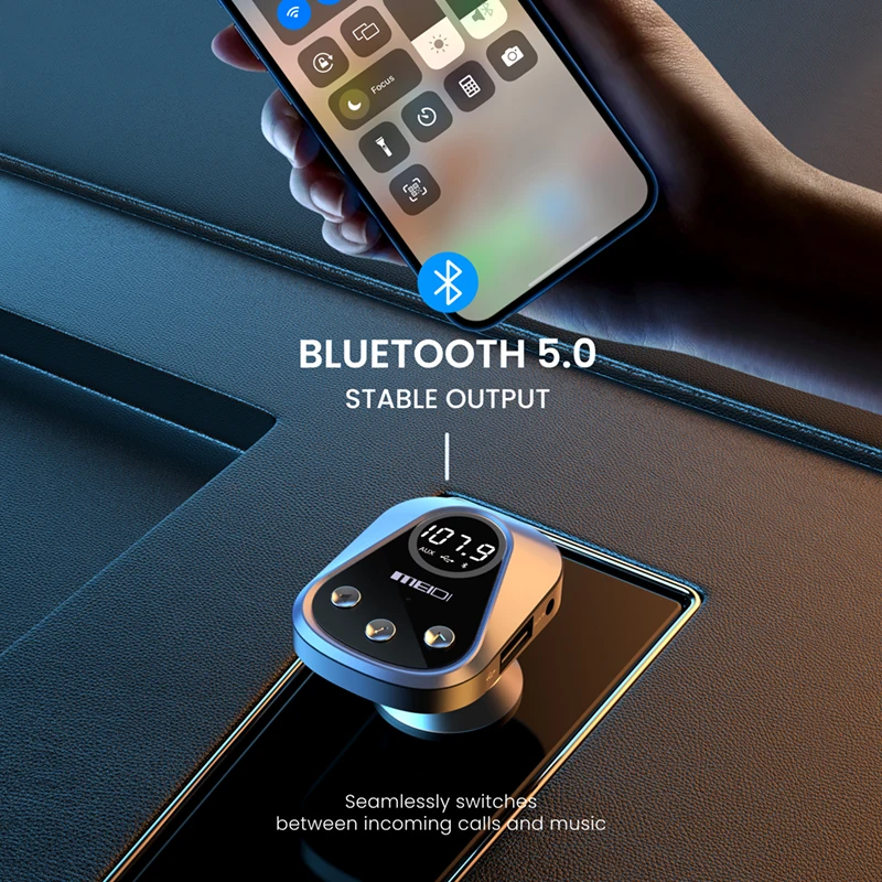 Factory Hot Sale Handsfree  APP Control Car Usb Bluetooth Fm Transmitter With Quick Charge Dual Usb Ports