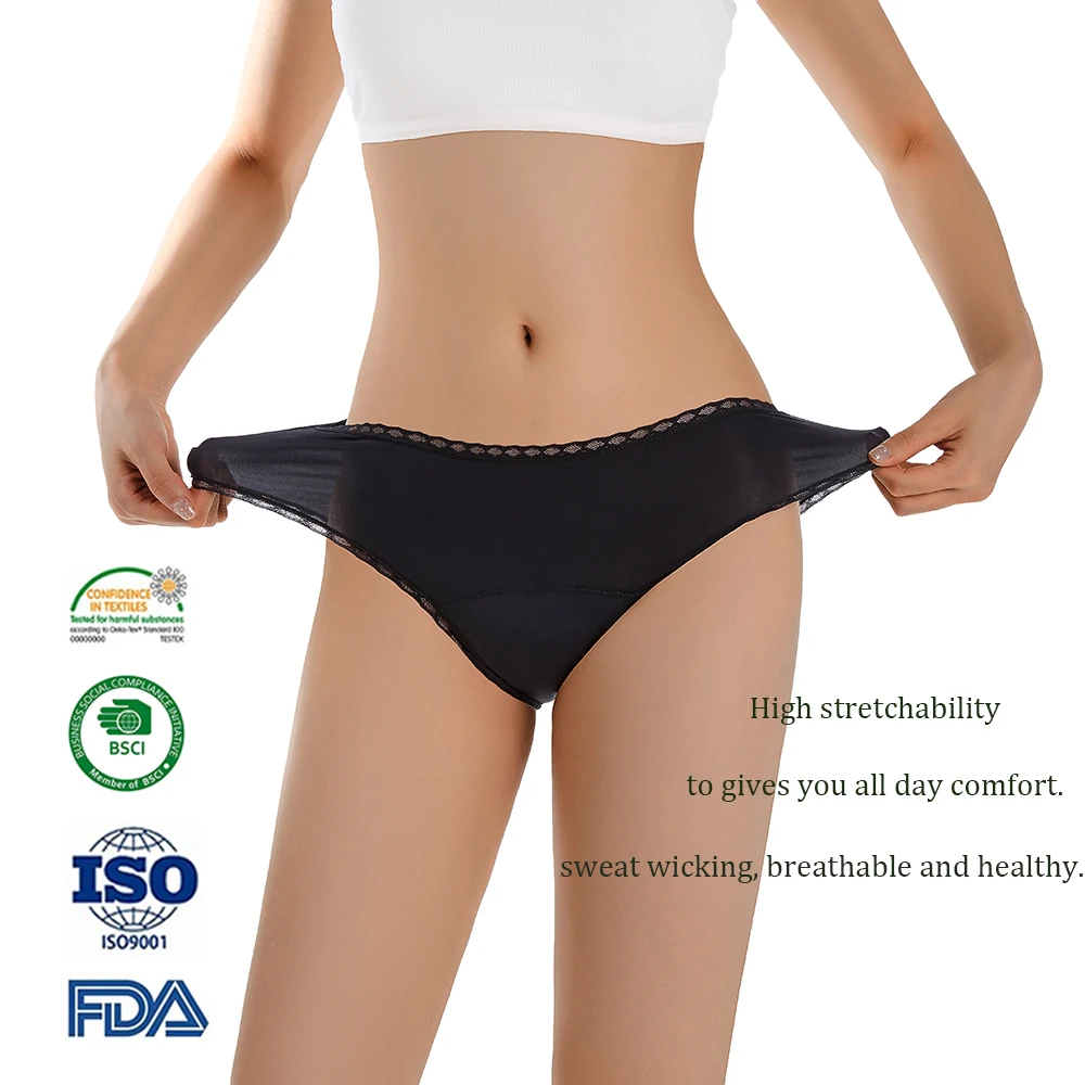 Shanhao OEM Breathable Lace Culottes Menstruelles Organic Cotton Menstrual Panties Bamboo Bragas Menstruales Period Underwear