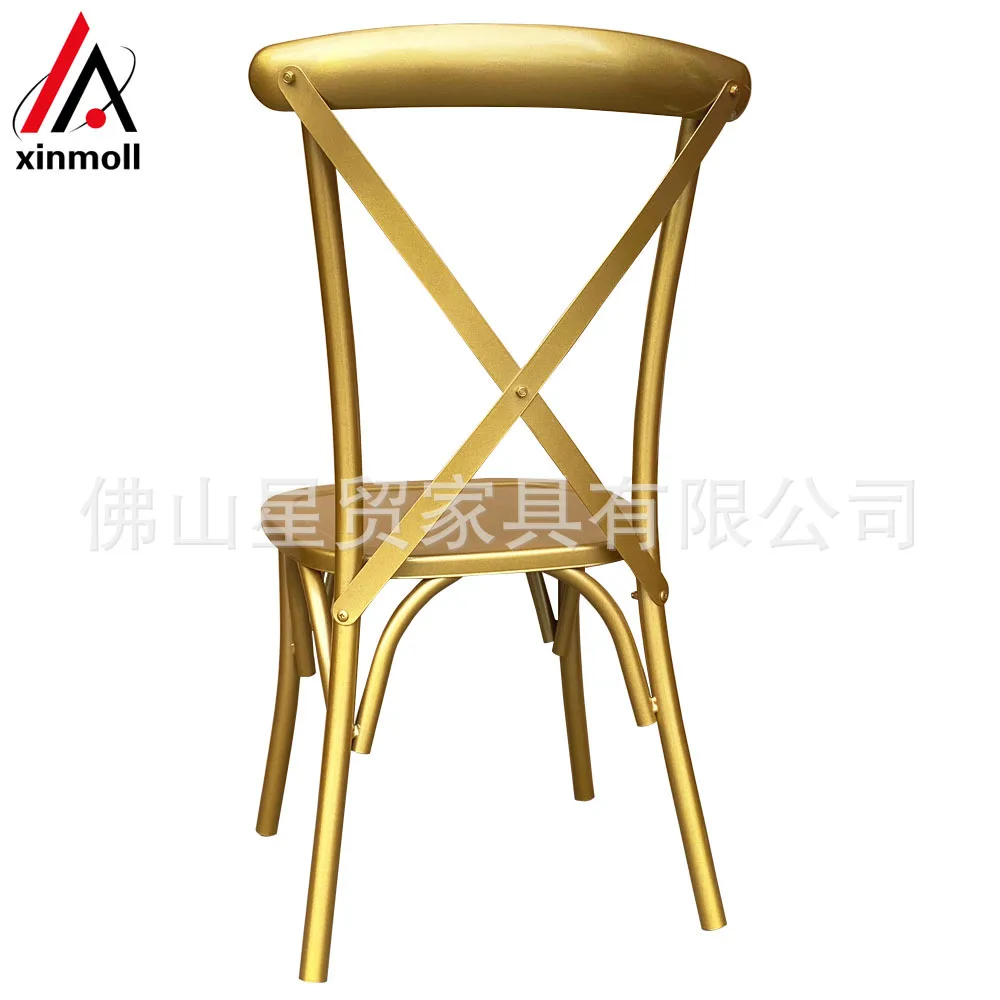 Gold metal wedding chairs cross back event party dining chairs