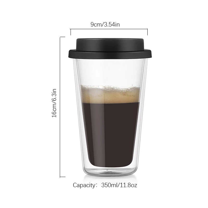 Wholesale High Borosilicate Glass Travel Coffee Mug Double Wall Layer with Silicone Lid and Sleeve for Tea Cups & Saucers