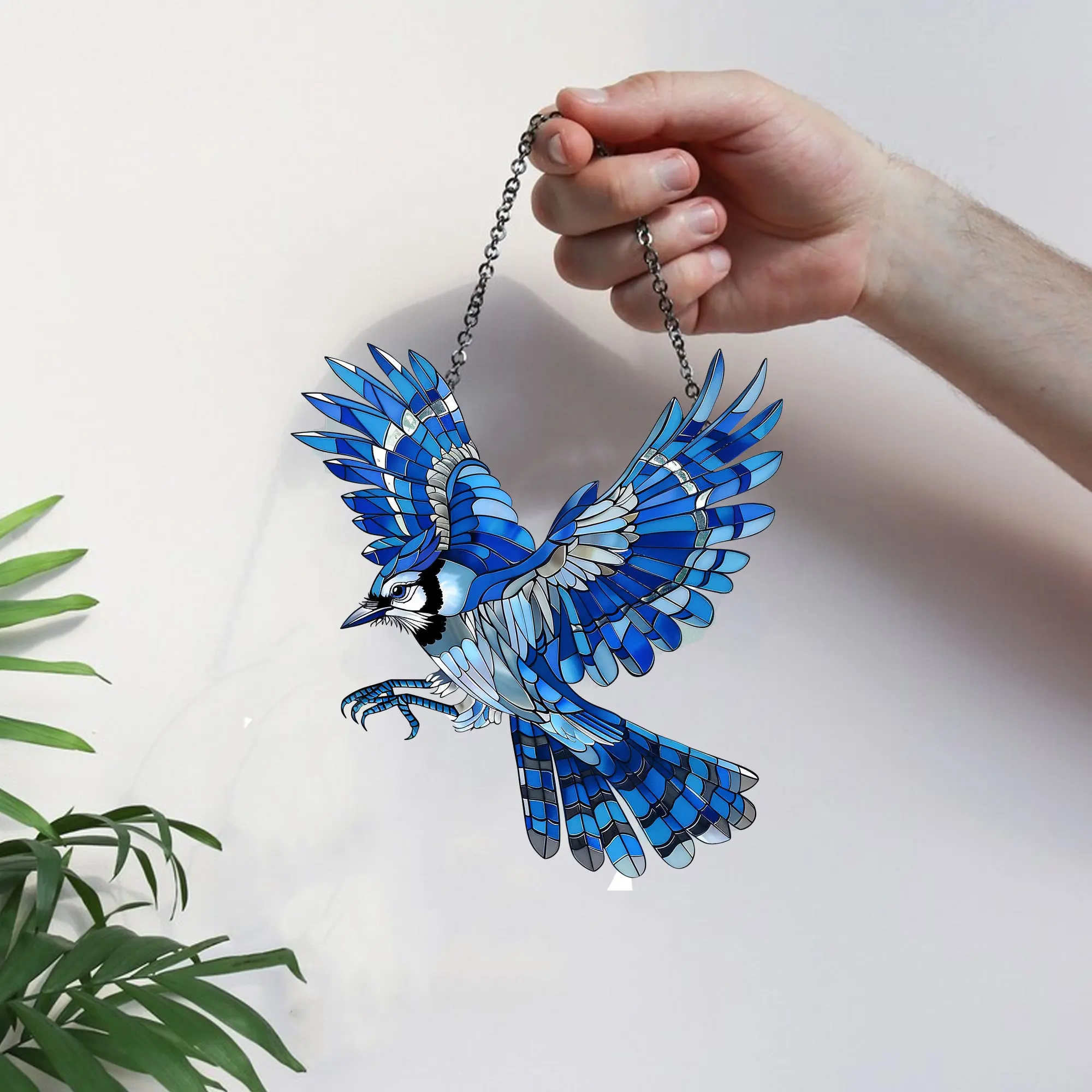 Acrylic Blue Jay with peony flowers window hangings Nature lover home decor Housewarming gift Bird Ornaments