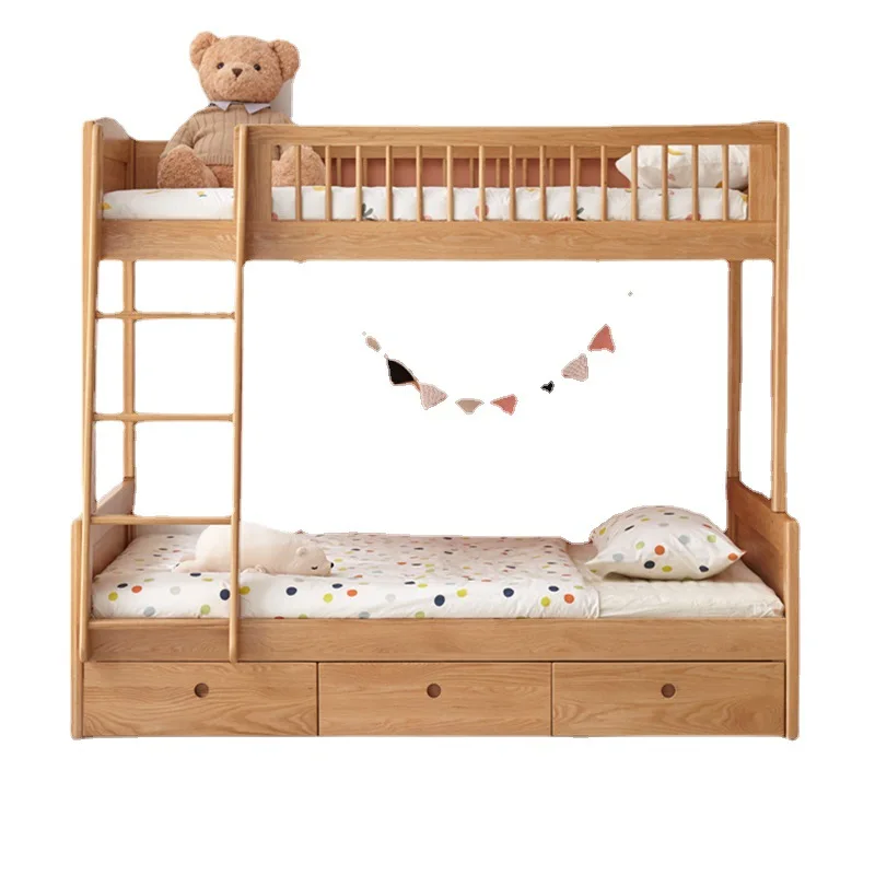 Twins Bunk bed Modern Design Safety Baby Beech Pine Wooden Bedside Bed Cot