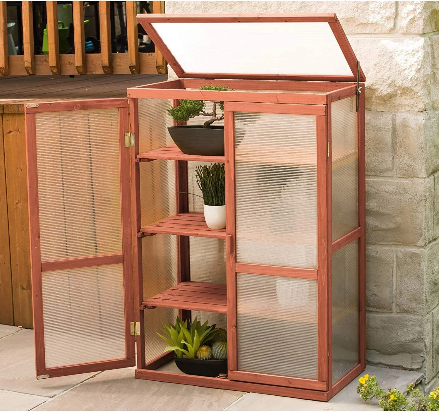 Jaalex легко собраны на открытом воздухе деревянная 3 уровня Мини Портативный поднятая кровать сада теплица с полками