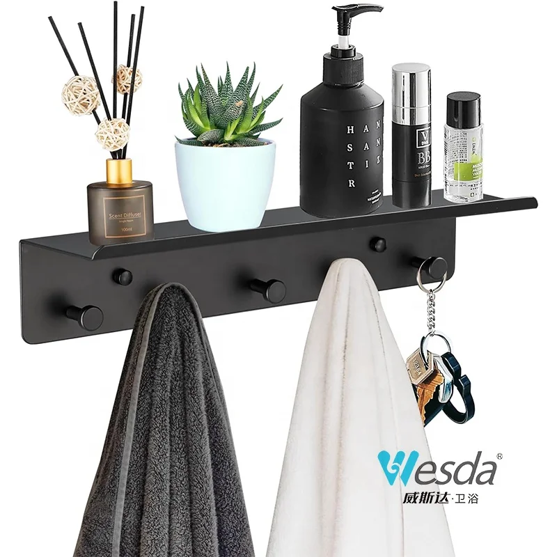 WESDA Bathroom Towel Rack Shelf Key Hooks Holder Mail Organizer Wall Mounted Metal Key Organizer with Shelf Storage