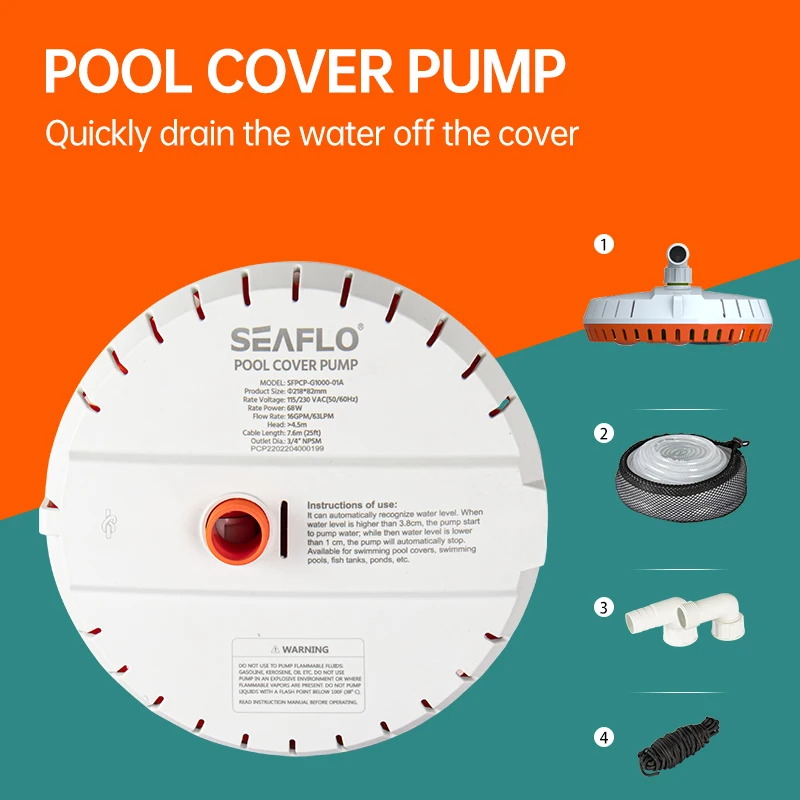 High Quality SEAFLO Hot Sale Automatic Submersible Water Pump Portable Swimming Pool Cover Pump