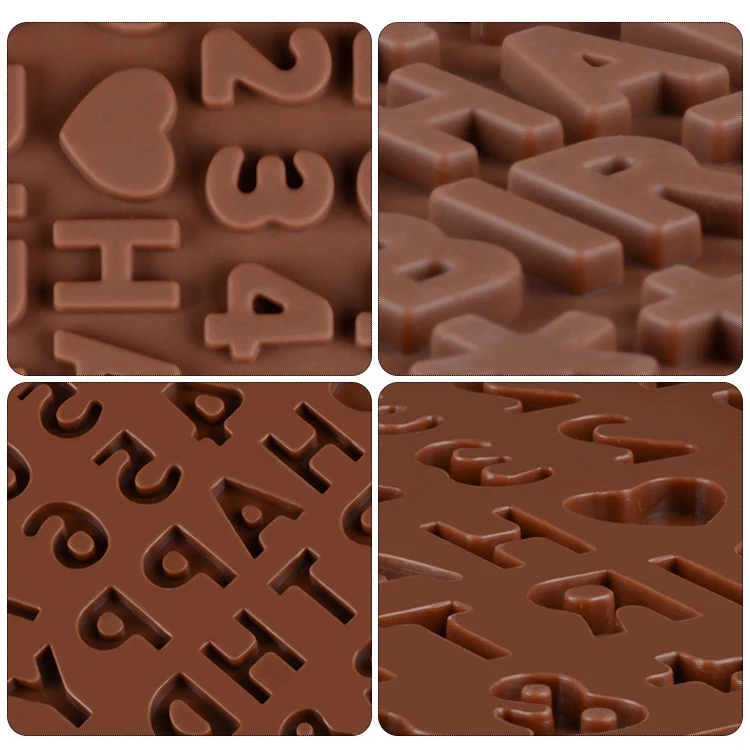 Multiple Holes English Alphabet And Number Shape Silicone Cake Molds 100% Food Grade Chocolate Silicone Mould