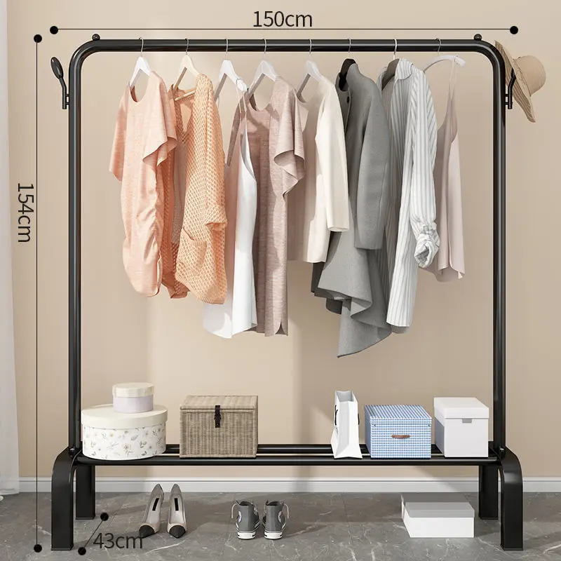 Wholesale Metal Display Stainless Steel Rolling Household Clothes Rack With Top Rod And Lower Storage Shelf