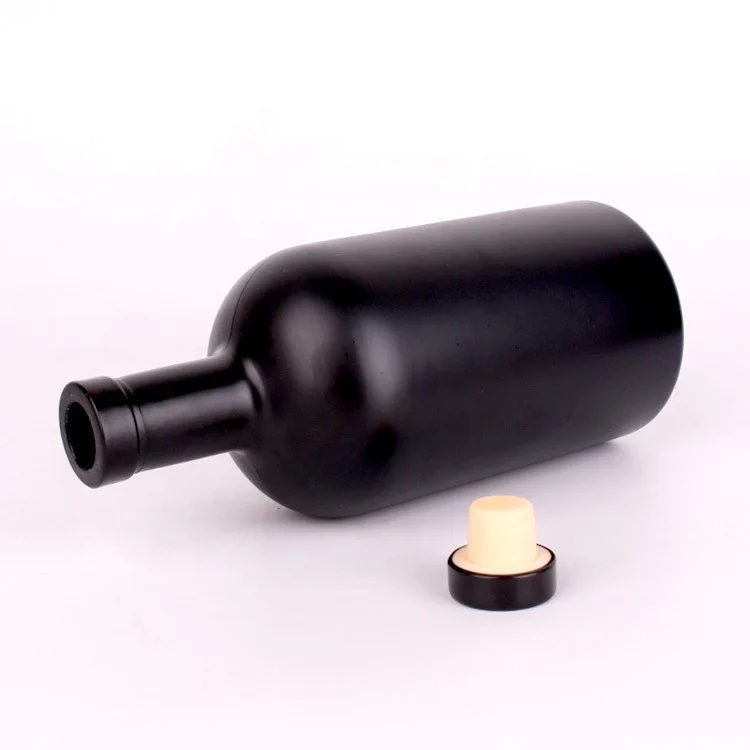 Wholesale Round 200ml 375ml 500ml 750ml 1L black matte olive oil bottle glass with lid