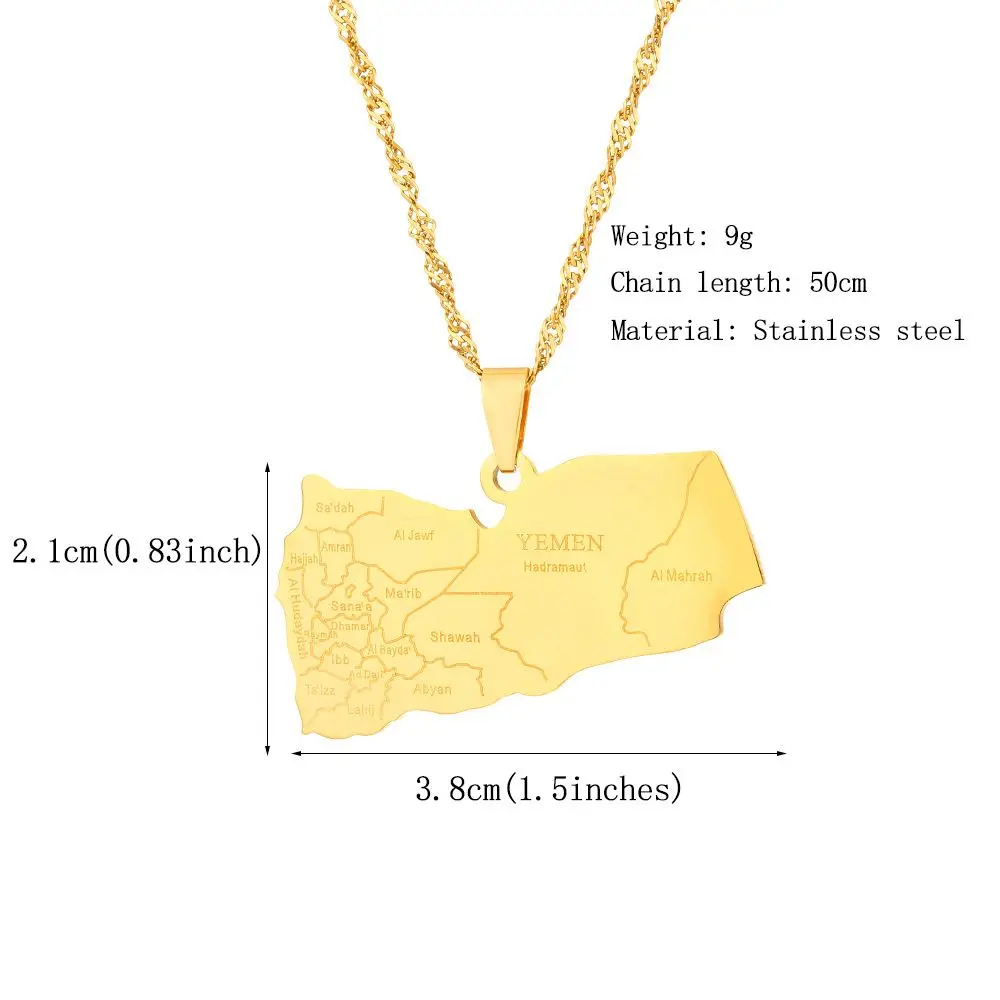 Stainless Steel Yemen Map Flag Necklace 18k Gold Plated Yemen Products Necklace Custom World Country Map Necklace