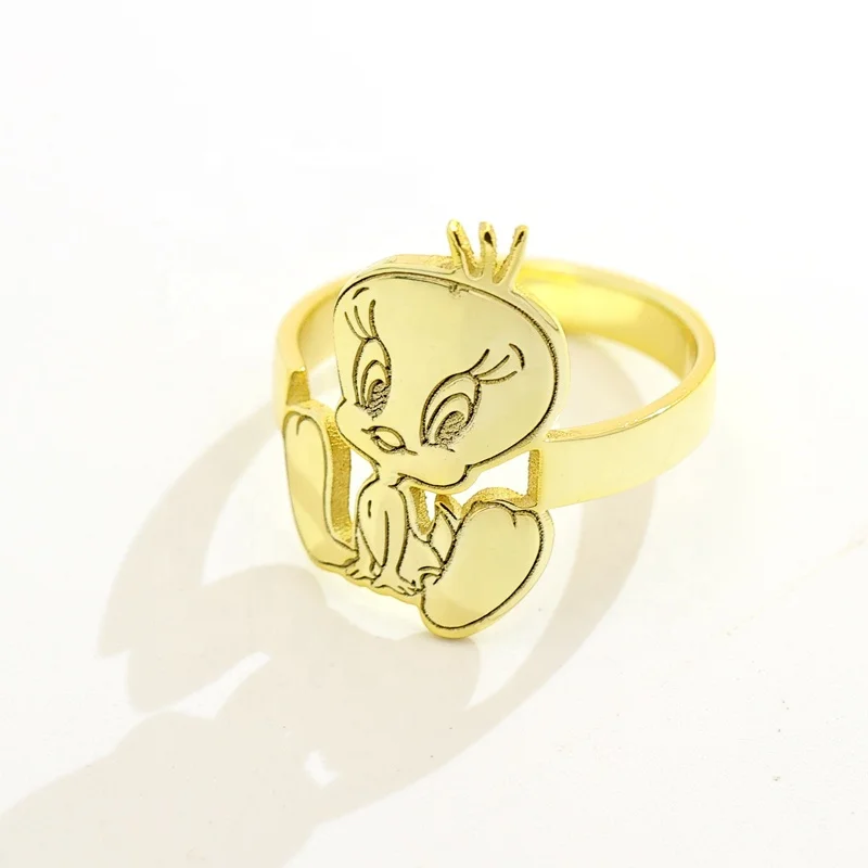 Kids Cute Cartoon Ring Custom Engraved Name Character Dainty Rings Women Jewelry Gift Stainless Steel Gold for