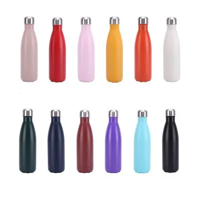 BPA-Free DWELLS  11colors Stock Powder Coated Vacuum Stainless Steel Cola Shape Water Bottle 17oz Custom logo Accept