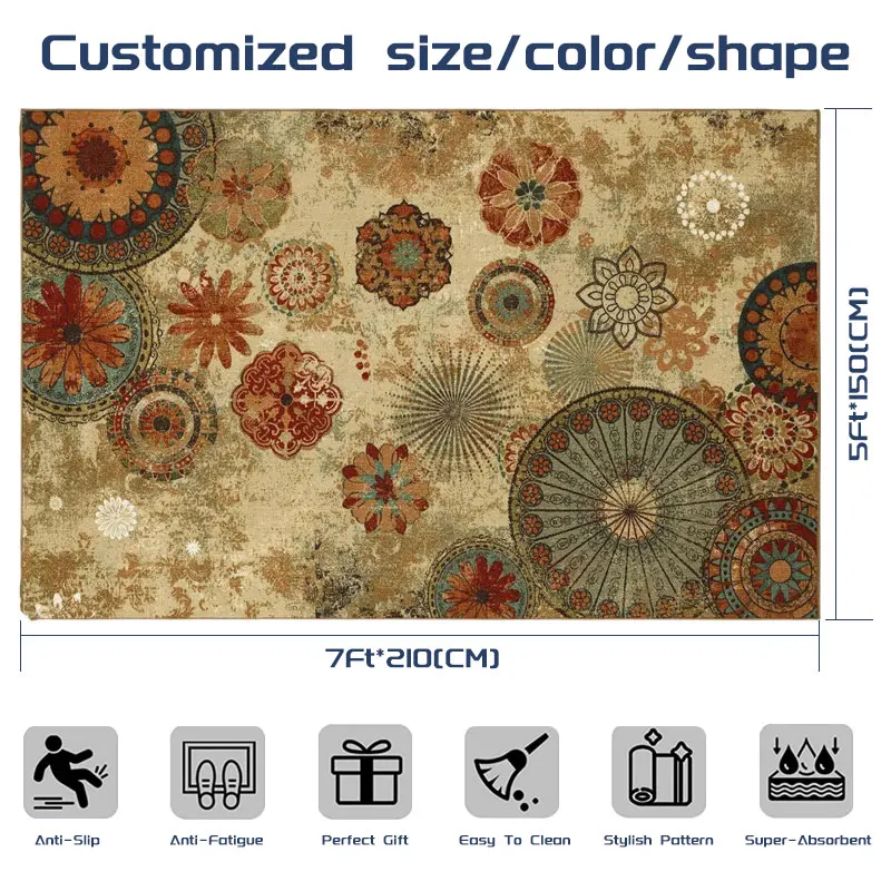 Custom design Floor Stain Resistant print Nylon carpets for Living Room Bedroom Machine Washable Area Rugs
