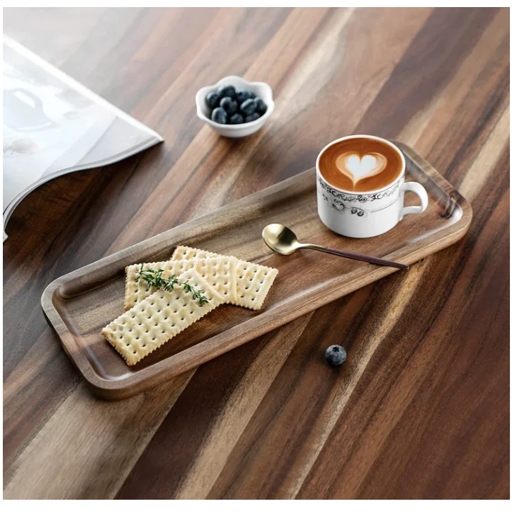 Hot Selling Custom Set of 3 Solid Wood Serving Trays Rectangular Wooden Serving Tray with Brown Marble Metal for Food Wholesale