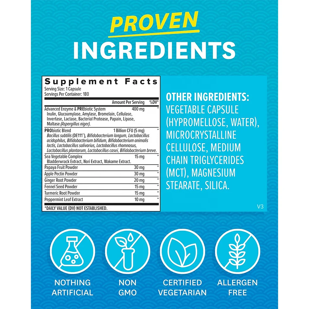 Multi Enzymes Health and Bloating Relief Daily Enzymes Gut Health And Stomach Comfort and Digestion Supplement Capsules