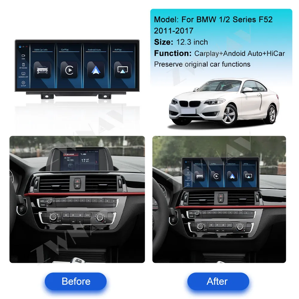 ZWNAV 12.3 Inch Wireless Carplay For BMW 1/2 Series F52 2011-2017 Car Radio GPS Navigation Multimedia Player Car Stereo