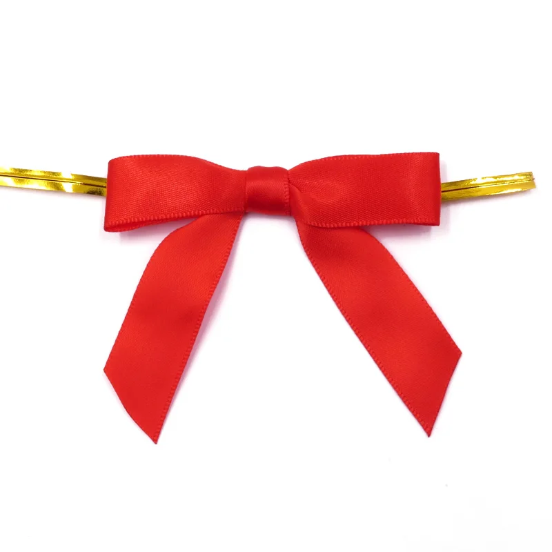 Pre made Candy packaging decoration Cheap satin ribbon and bows with wire twist tie