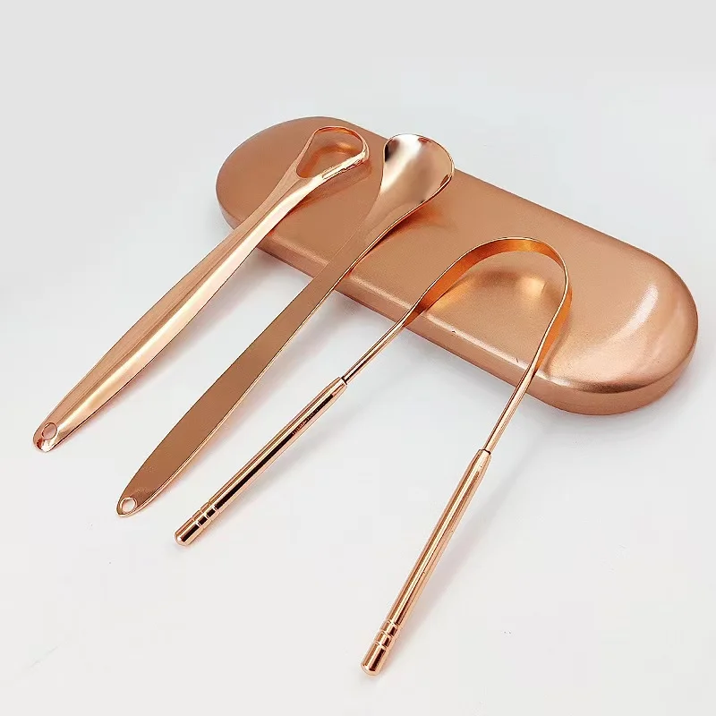 Wholesale Portable Copper Eco- friendly Tongue Scraper Set Tongue Scraper for Adults