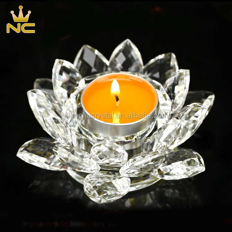 Decorative Votive Flower Paperweight Wholesale Crystal Lotus Candle Holders For Wedding Gifts