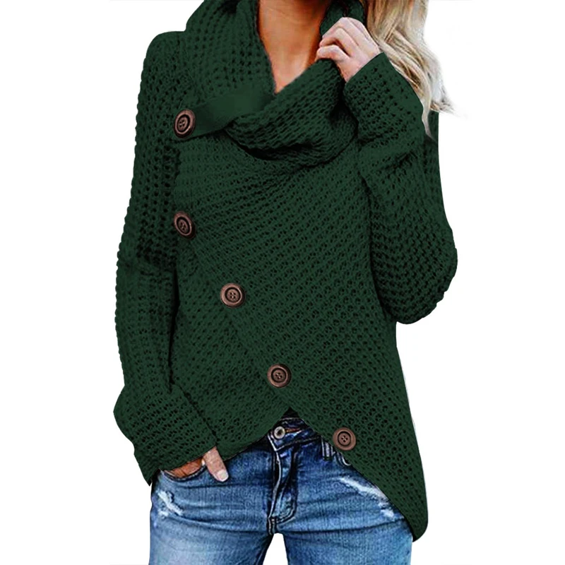 Custom Oem Winter Ladies Gray Buttoned Wrap Turtleneck Women
